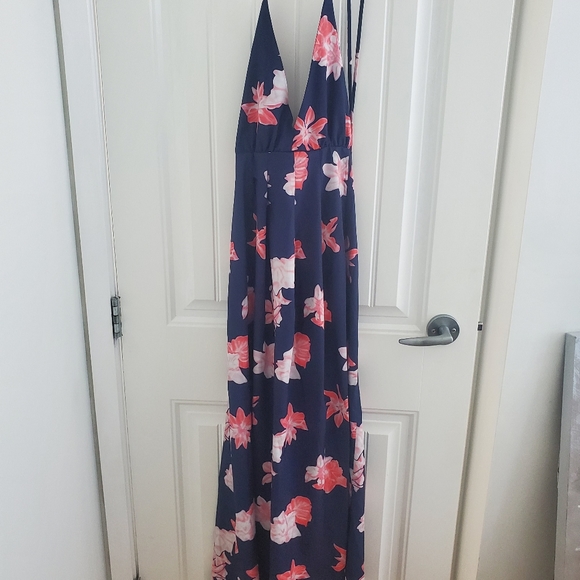 Beautiful maxi dress and navy blue and flower print - Picture 1 of 5